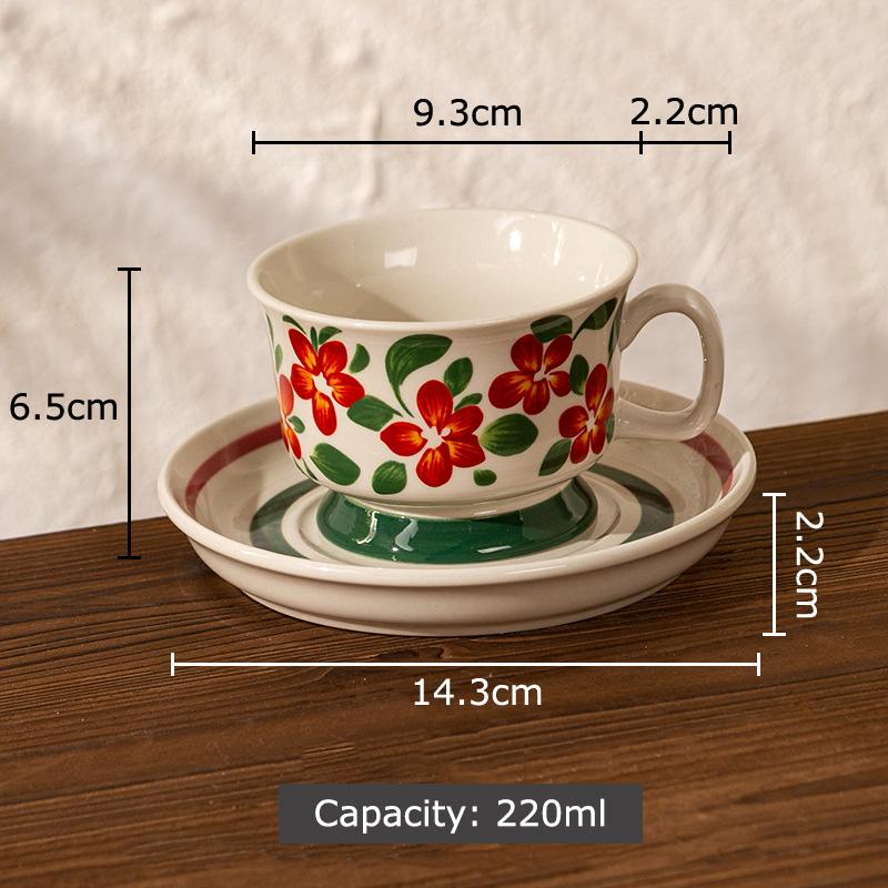 Painted Flowers Pattern Ceramic Cup&saucer Dining Table Gold-plated Coffee Mug Milk Tea Cup Afternoon Tea Teacup Juice Container