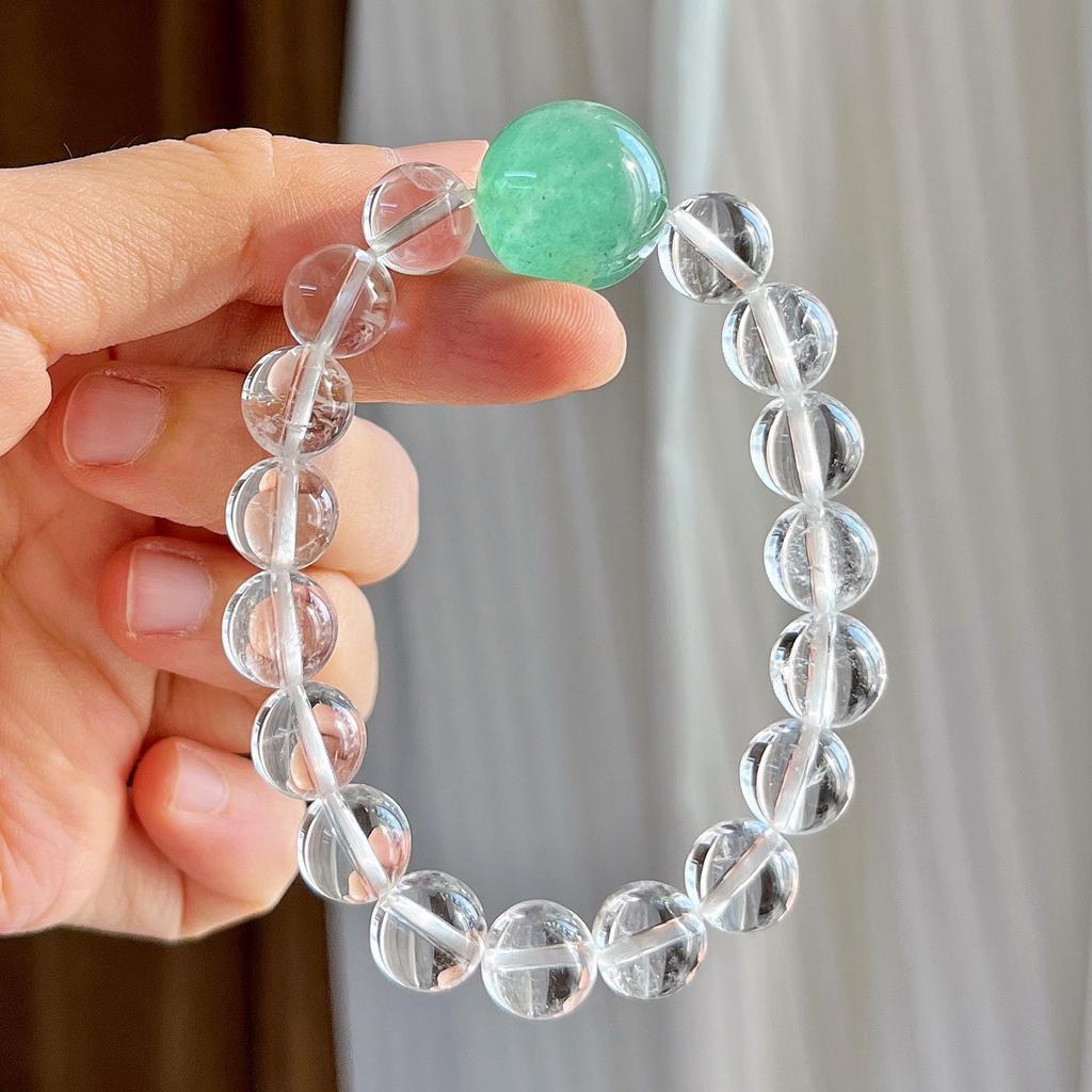 8-17Mm High Quality Near Vitreous White Crystal Natural Green Strawberry Crystal Bracelet