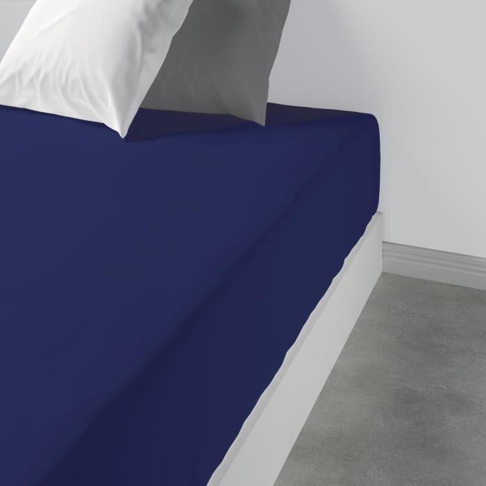 Drap housse - Les Ateliers du Linge - 140 x 190 cm - Coton 100% - Bleu - Bonnet 30 cm