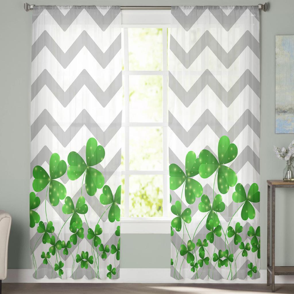 Clover Gray Ripple Geometric Chiffon Sheer Curtains for Living Room Bedroom Home Decoration Window Voile Tulle Curtain Drapes