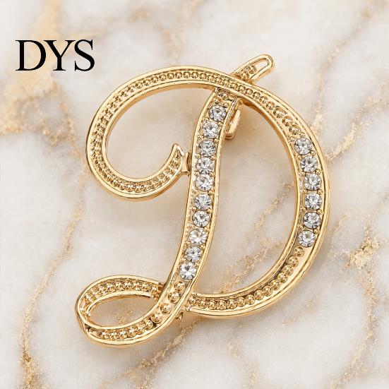 Strong Buckle Brooch English Letter with Sparkling Rhinestones, Lightweight Thin Design Lapel Anti-oxidation Pin, Electroplating Anti-Oxidation Badge