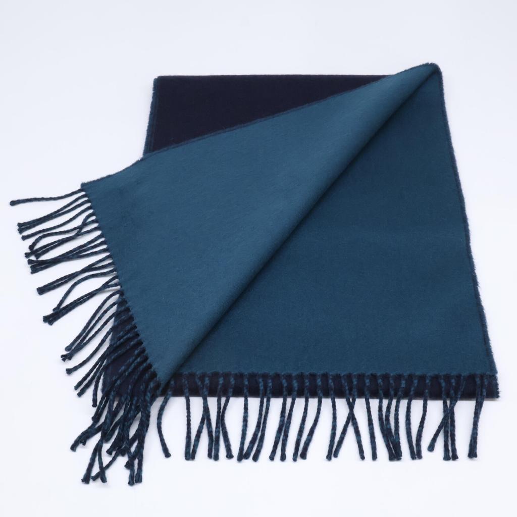 JOHNSTONS fringe Scarf Navy / GreenUsed