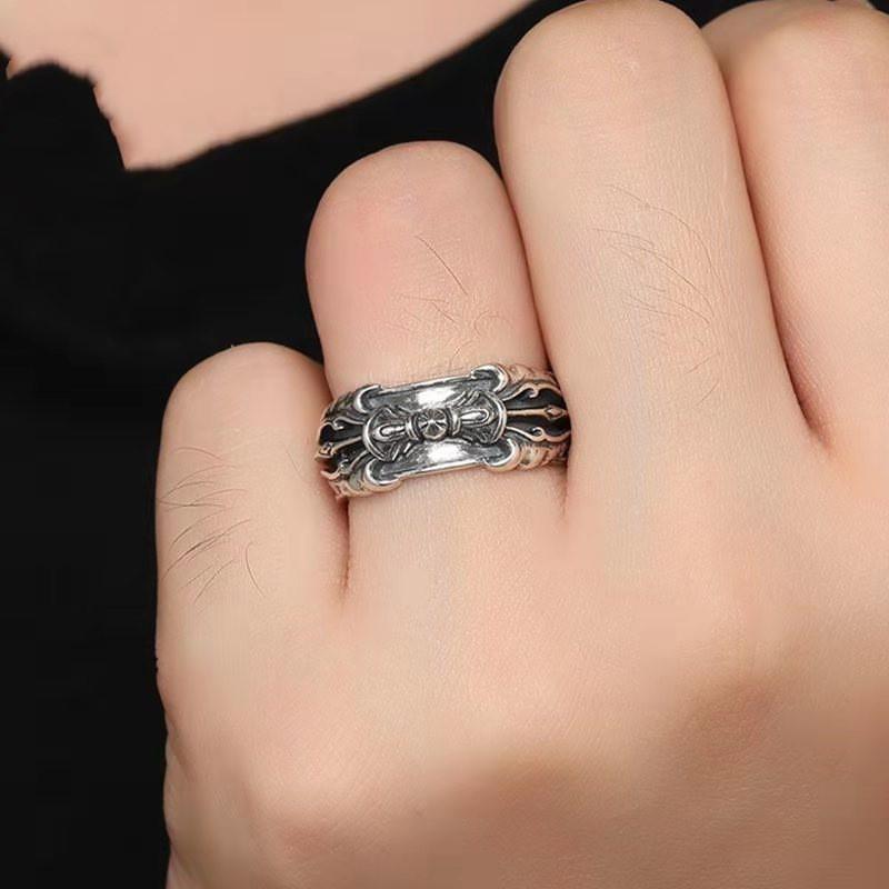 Adjustable Vintage Vajra Ring Men Women Retro Minimalist Open Band Plated Jewelry