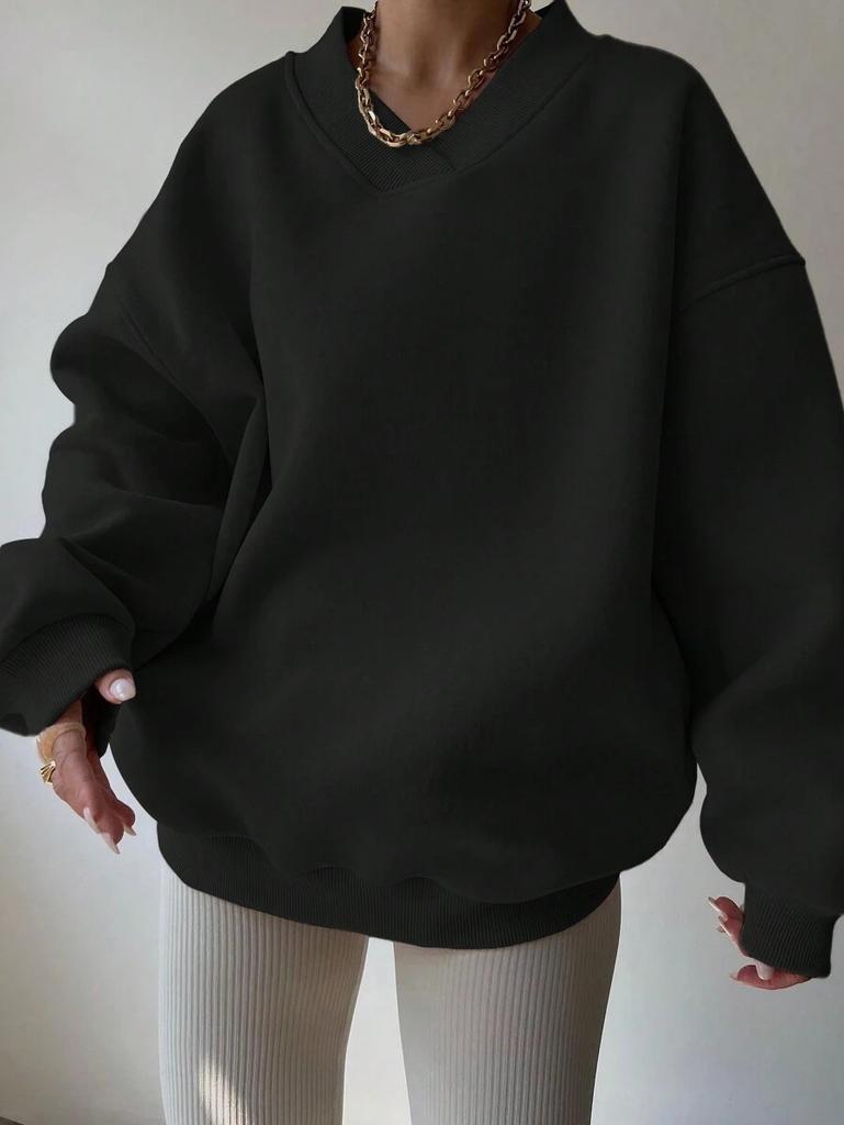 Women's Long Sleeve Crew Neck Sweatshirt Fall Loose Solid Color Casual Pullover Top Plus Size