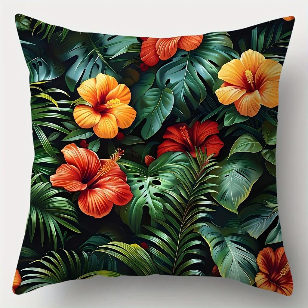 Colorful Tropical Floral Pillowcase ,Sofa Bedroom Cushion Cover, Single-sided Printing, Without Pillow Core