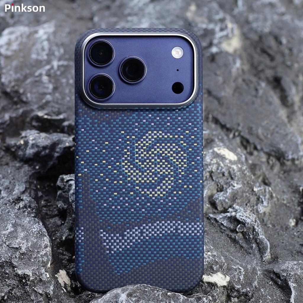 Pinkson Magnetic Kevlar Aramid Carbon Fiber Textured Full Protection Frosted Hard Case for Apple IPhone 17 Pro Max, Simple Business Light Style for Me