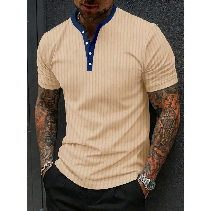 Men's Summer High-Stretch Ribbed Fitness and Casual Fashion Stand-Up Collar Knitted Short-Sleeved Polo Shirt