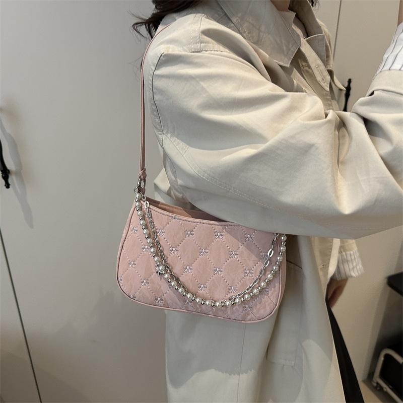 Pearl Chain Bag Women's Trend Fashion Embroidery Dumpling Bag 2025 Summer Summer High Sense Versatile Shoulder Bag