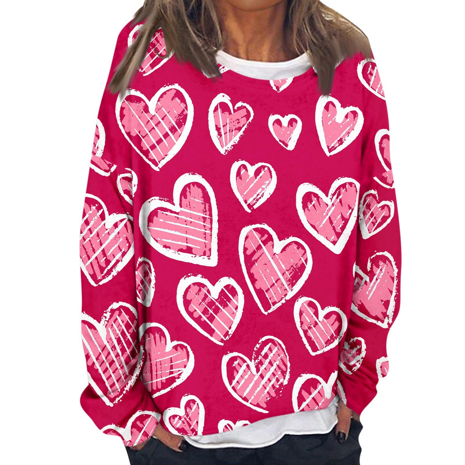

Женская модная толстовка с длинными рукавами и круглым вырезом с принтом «Любовь ко Дню святого Валентина» XXXL красный