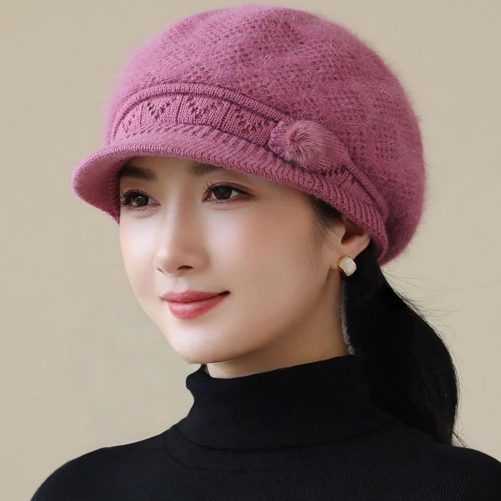 Women Winter Hat Plush Fur Lined Warm Cap For Women Casual Rabbit Fur Blend Streetwear Outdoor Fashion Knitted Hat
