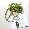 Green Stones Rosary Cross Necklace Christian VirginMary Center Accessories Sweater Chain Church Jewelry Accessories