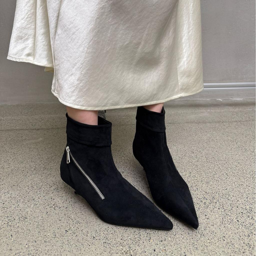 2025 New Internet Celebrity Thin Heel Spring and Autumn Single Boots High Heel Elastic Thin Boots Pointed Suede Kitten and Short Boots Women