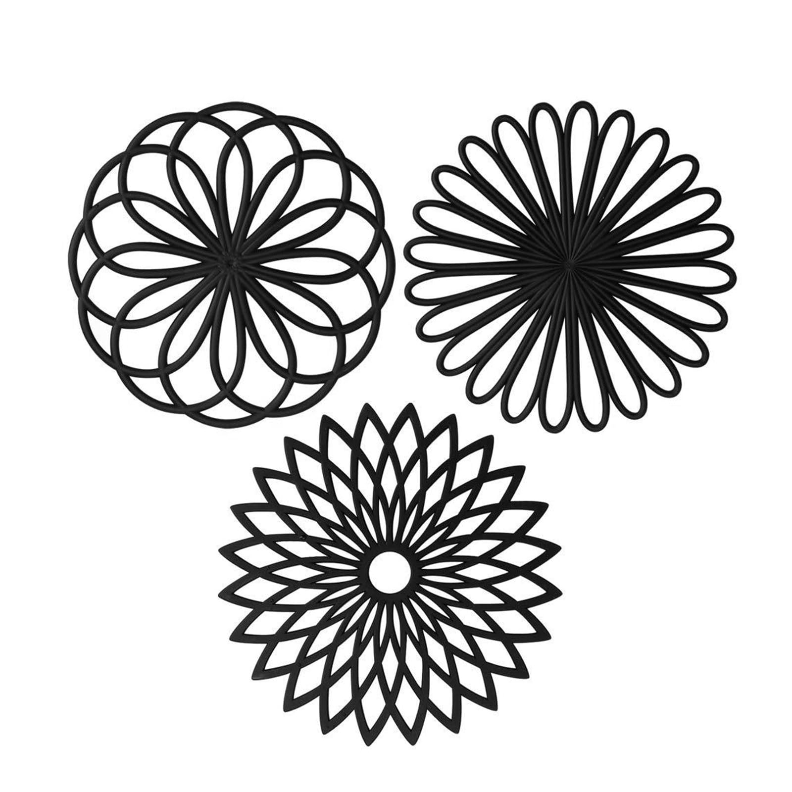 

DARENYI Silicone Trivets, Heat-Resistant, Set of 3, Stylish, Flexible, Non-Slip, Wall-Mountable, Easy to Clean, Round (Black)