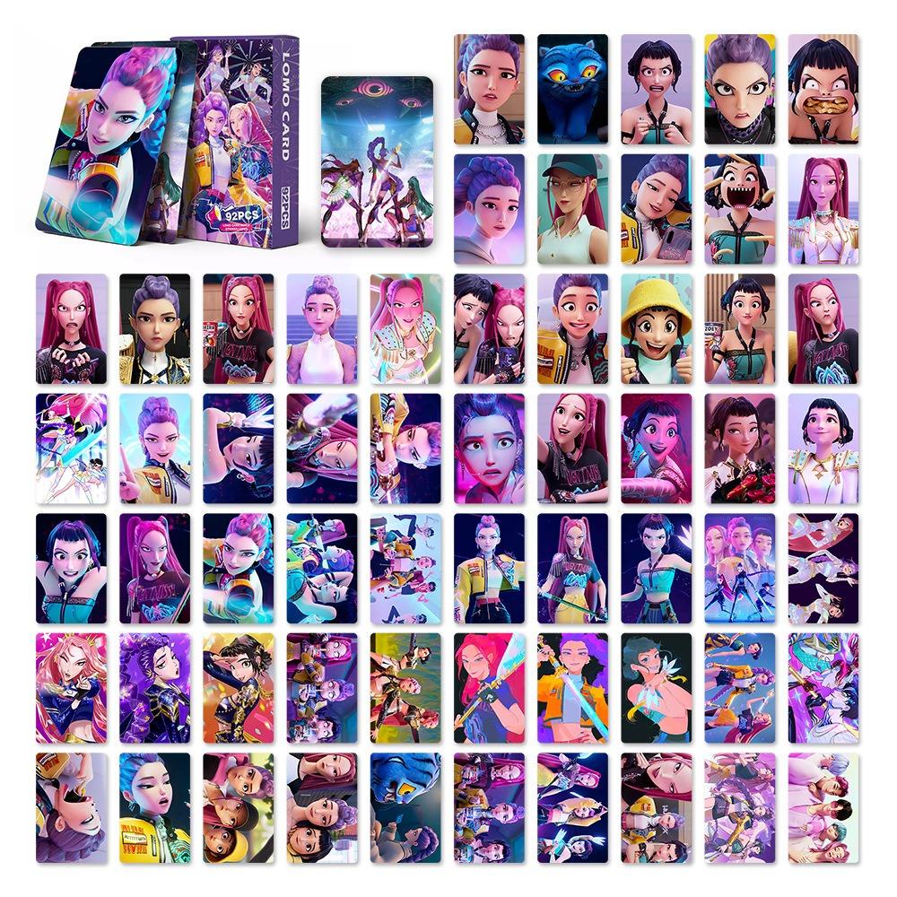 92pcs Kpop Demon Hunters Laser Cards K-POP Witch Hunt Cartoon Series Accessories 60pcs LOMO Small Cards & 32pcs Stickers