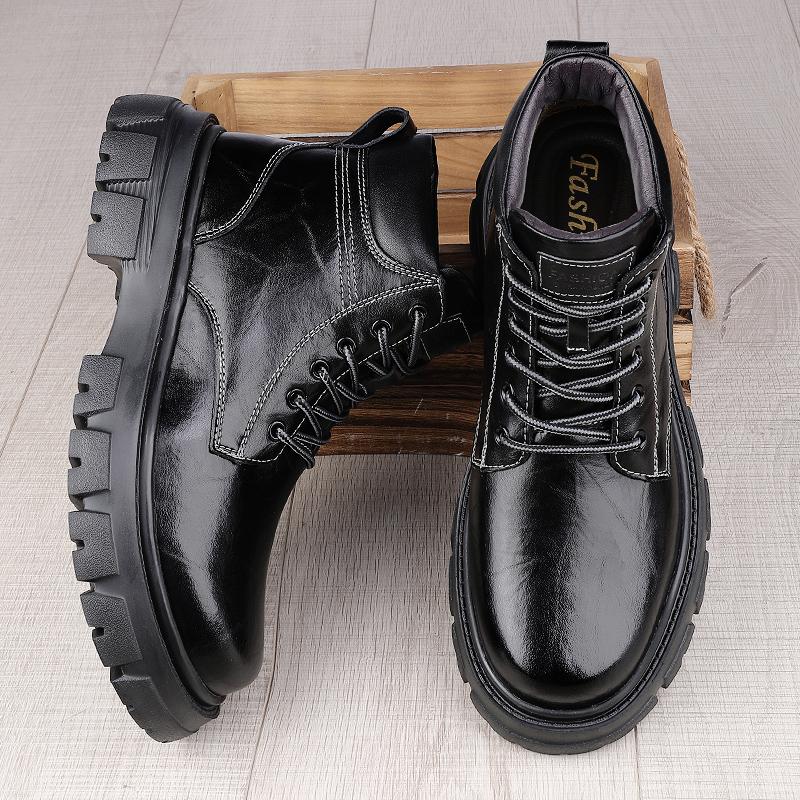 Fashion High Quality Thick Bottom Men Motocross Boots Genuine Leather Winter High Top Shoes Business Casual British Ankle Boots Sneakers
