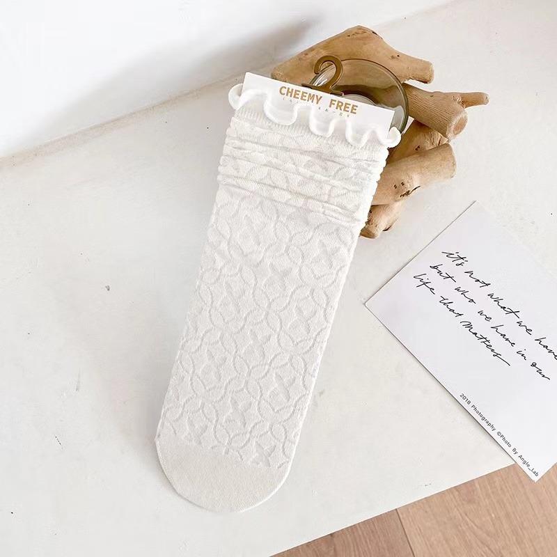 Spring Summer Fashion Women Socks Lady Long Black White Lace Harajuku Ruffle Casual Sweet Kawaii Floral Breathable Luxury Lolita