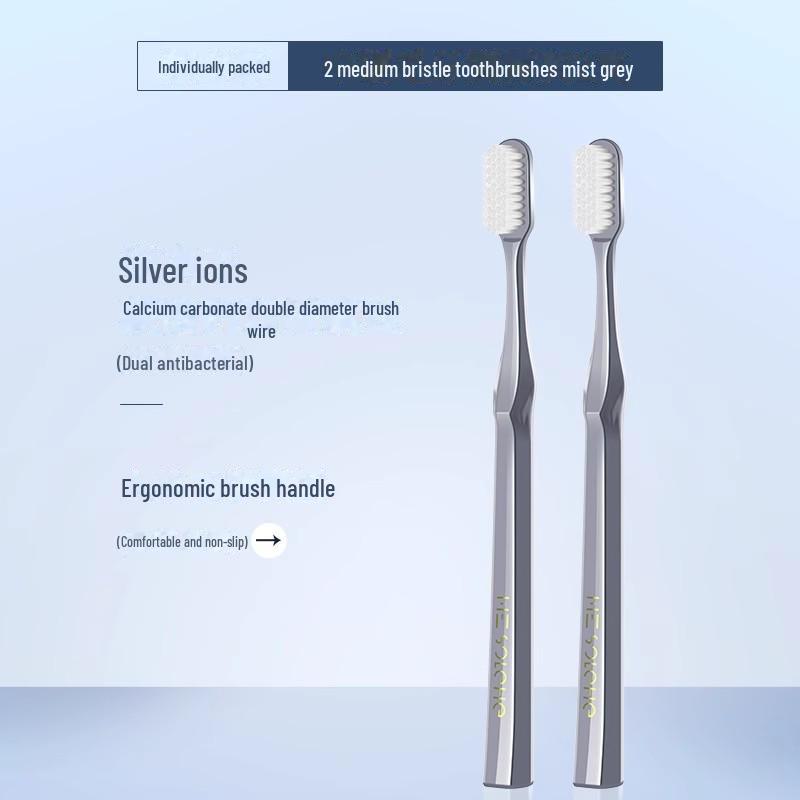 Hefengyu Men's Medium Hard Toothbrush 2-Pack: Durable Small Heads for Adults