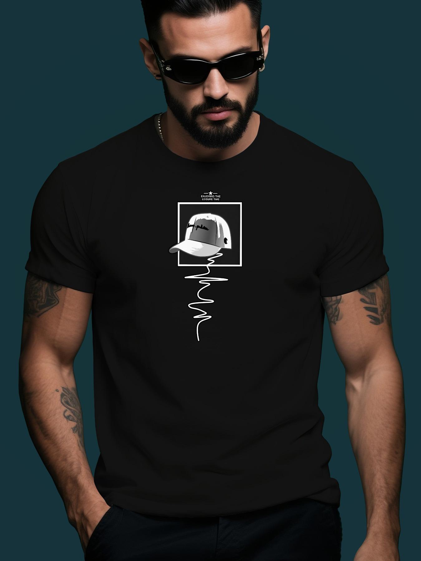 Hat Pattern Trendy Streetwear Summer Casual Round Neck Sh... S