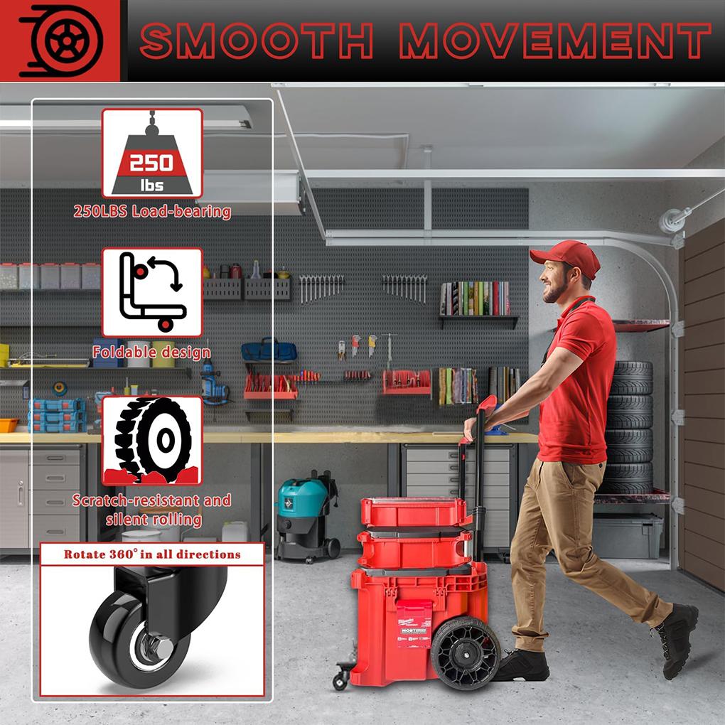 ABCA-Steel Construction Front Wheels,Caster Wheel Kit Fit For Milwaukee Rolling Tool Box For Packout Toolbox 200 Lbs Capacit New