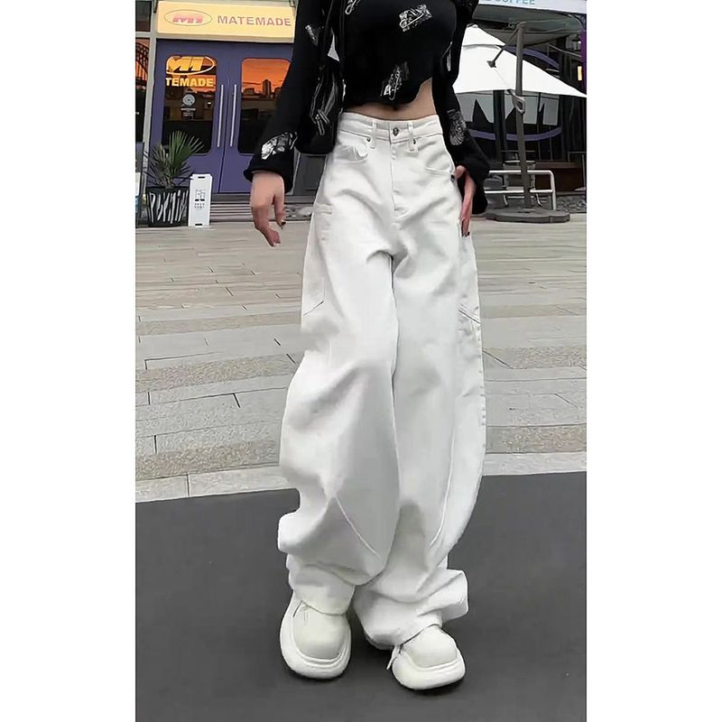 White Scimitar Jeans for Women, 2026 Early Spring Trendy Outfit, Loose Wide-Leg Pants, Slimming, Cool and Street-Style