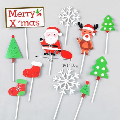 New Paper Cake Topper Snowflake Santa Claus New Year Cupcake Toppers Merry Christmas Birthday Party Decor