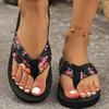 Übergröße 48 Damen Blumen Flip-Flops, Bequeme Plateau Sommer Sandalen mit Blumenrand Strand Schuhe