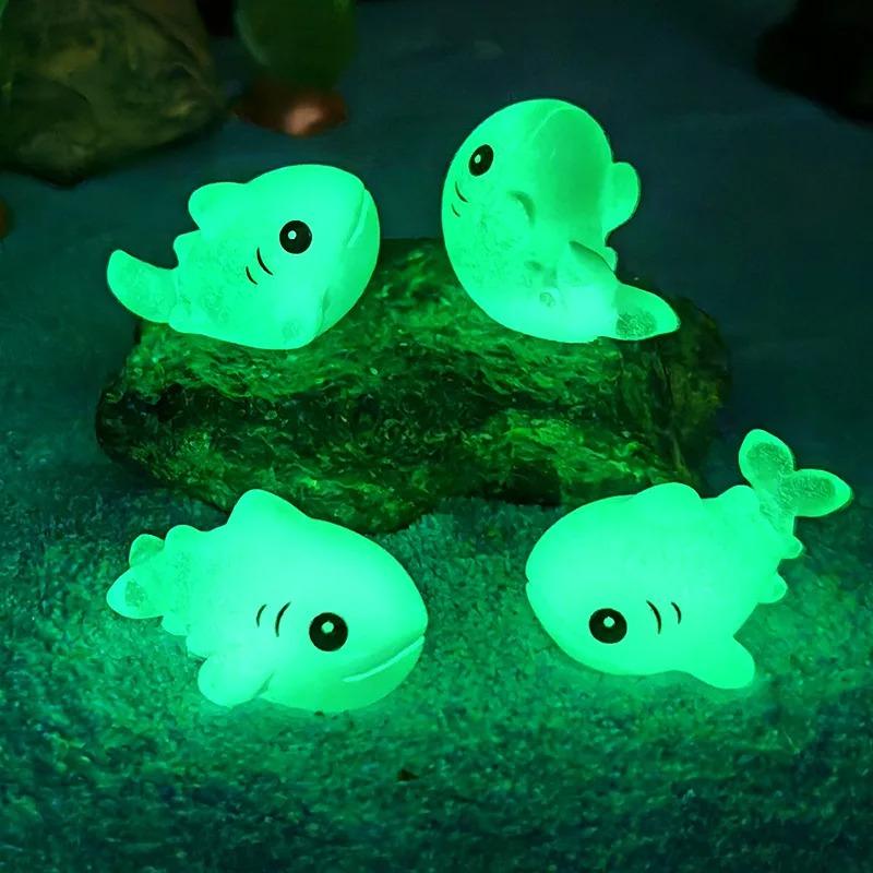 4Pcs Luminous Shark Ornament Sea Fish Figurine Model Diy Home Decor Aquarium Miniature Fairy Garden Decoration Accessorie