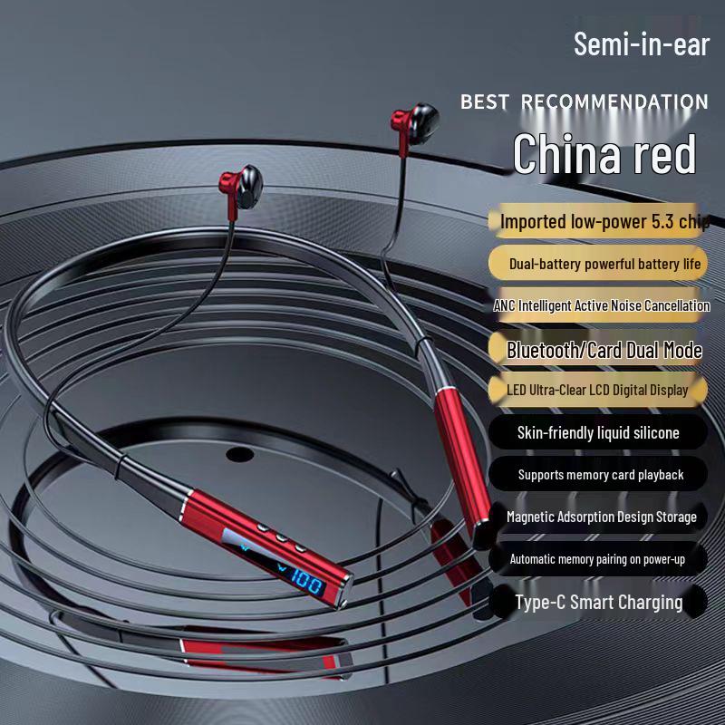 5.3 Wireless Bluetooth Neckband Earphones - High-Quality Sound, Low Latency, Digital Display, Perfect for Gaming