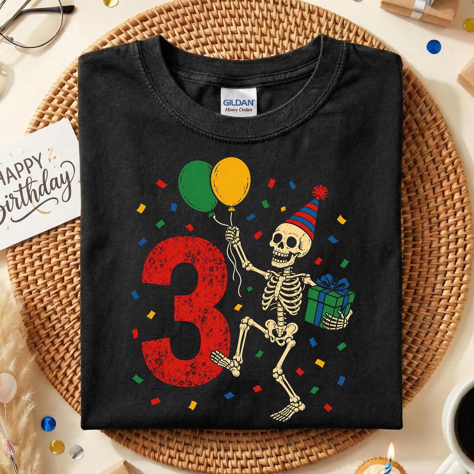 3rd Birthday Skeleton Shirt, Funny Halloween 3rd Birthday Tee, Spooky Third Birthday Party Shirt, October Birthday Gift 120