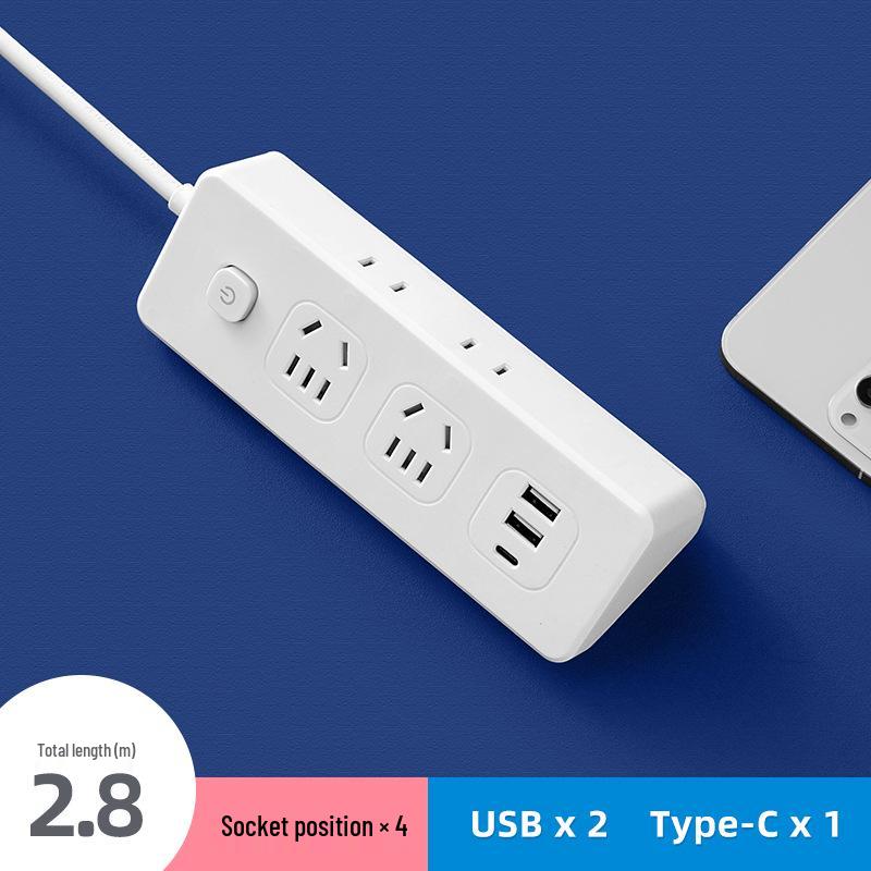 USB Power Strip with Multi-Outlet Extension Cord for Office and Dorm Use