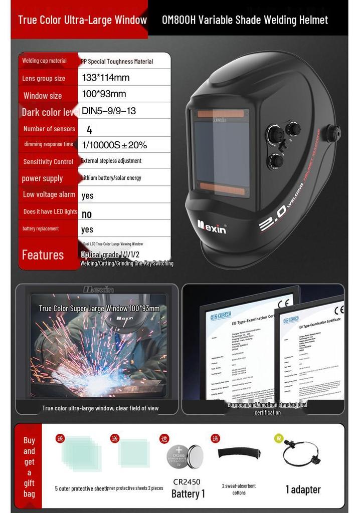 MEIXINOM-800H Auto-Darkening Welding Helmet, Electric Arc Protection Mask