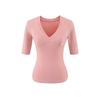 V-neck Medium-sleeved T-shirt Women's Summer New American Spice Girl Style Solid Color Slim-fitting Model with Thin Bottom Top