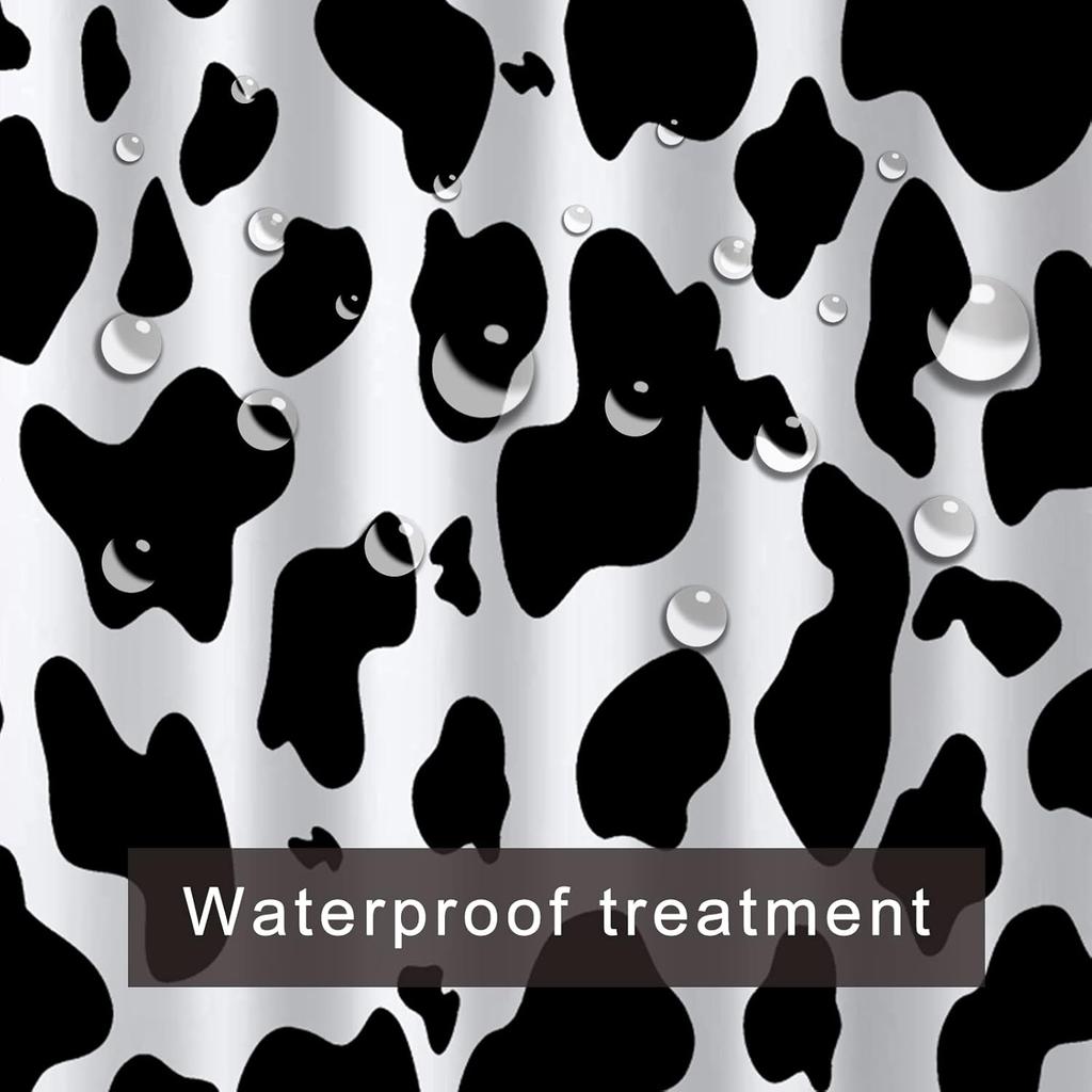 Cow Print Shower Curtain, Black & White Animal Design, Polyester Fabric With Hooks