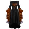Renaissances Costume Gothic Lace Up Maxi Dress Medieval Dress with Trumpet Sleeves Wickeds Witch Costumes for Womens
