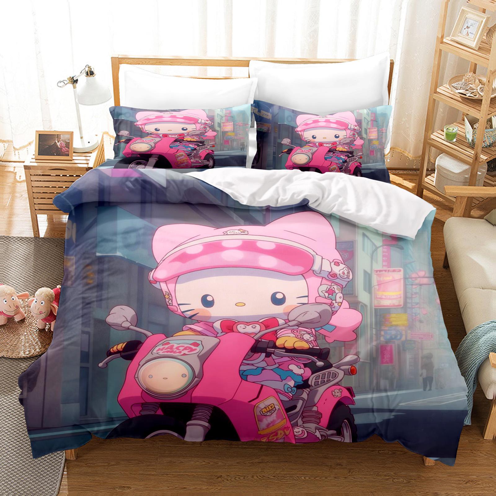

Hello Kitty Спальня Дитячий Набір Постільної Білизни Підковдра Комфорт Королева З Наволочкою Різдвяні Подарунки Дім EU Single(135*200cm)3pcs