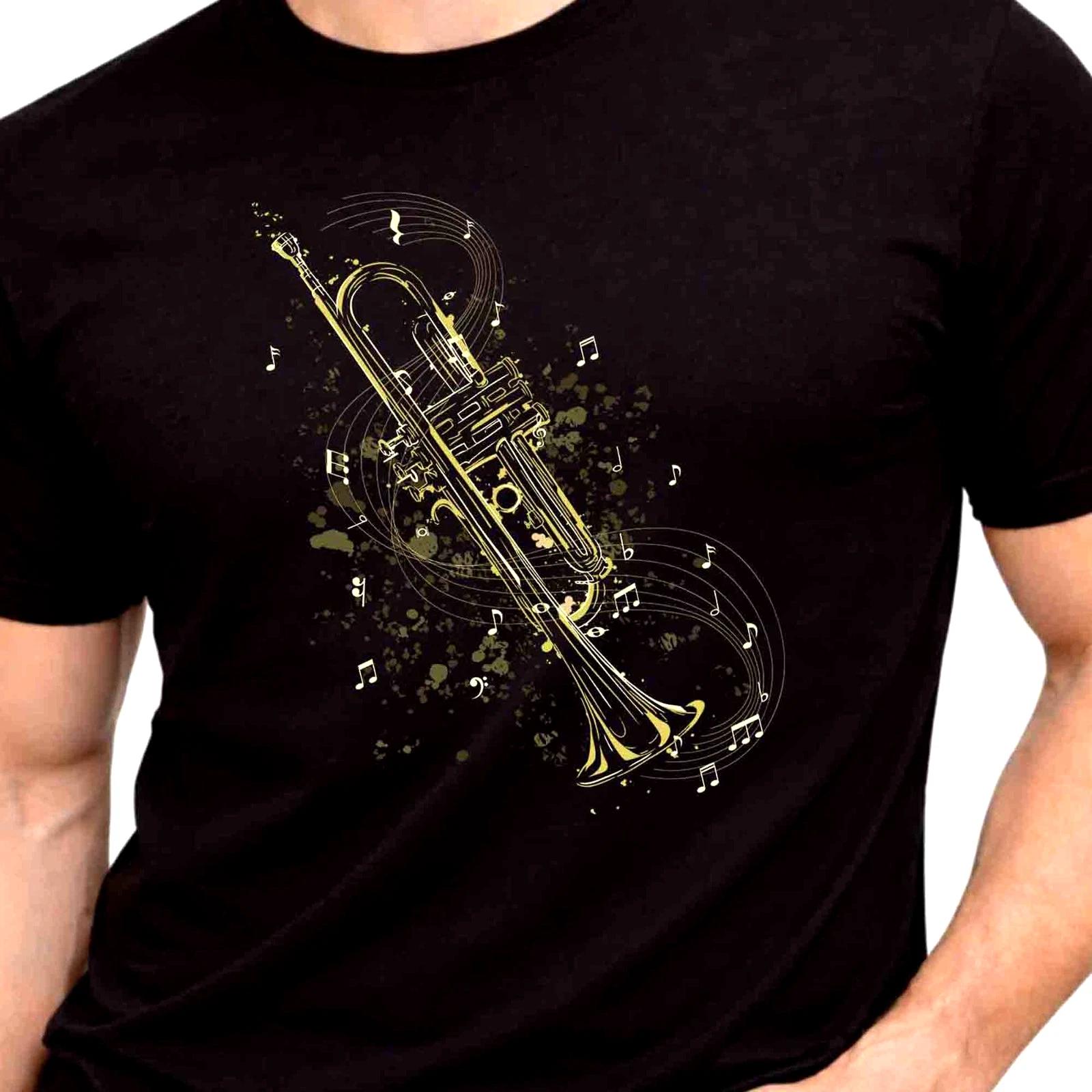 Trumpet Music Notes Graphic T-Shirt Jazz Instrument Musician Band Lover Tee XXL