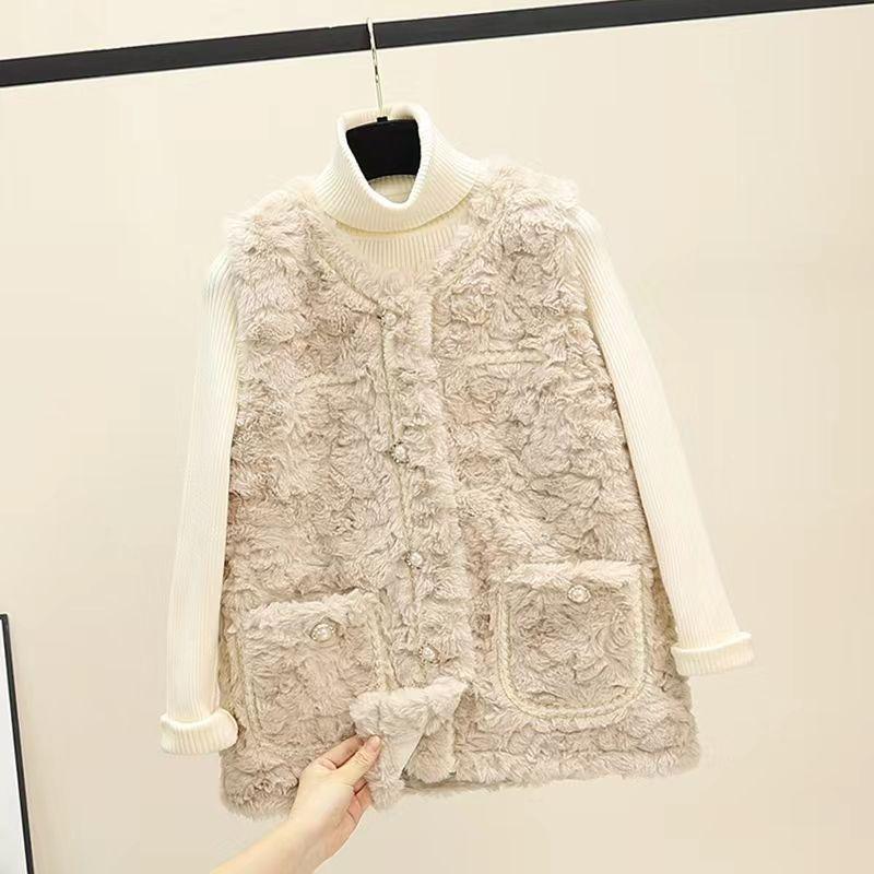 Xiaoxiangfeng Weste aus Kaninchenfellimitat für Damen im Frühjahr und Herbst, neuer Pelz, integrierte Weste aus Kaninchenfellimitat, kragenloser, lockerer Mantel