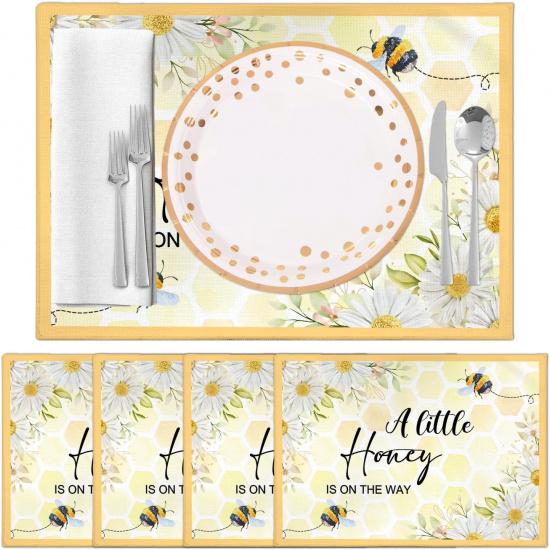 Eucalyptus Leaves Placemats Set of 4, Welcome Baby Waterproof Linen Placemats, Baby Shower Party Supplies, Table Mats for Indoor or Outdoor Dining