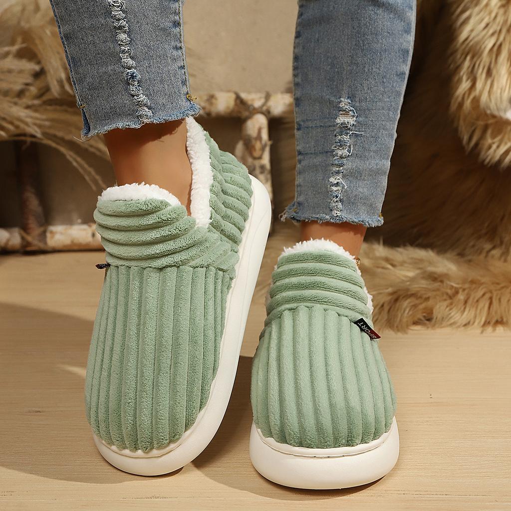 Winter Geschlossene Ferse Baumwollschuhe Herren Damen Dicke Sohle Innen Außen Fleecegefüttert Pelz Hausschuhe Warme Plüsch Hausschuhe