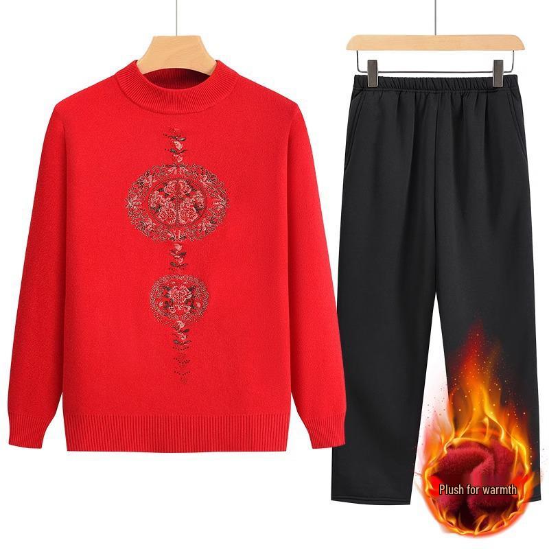 2024 Grandma's Fleece-Lined Warm Base Layer Sweater for Middle-Aged & Elderly Women, Autumn/Winter Collection