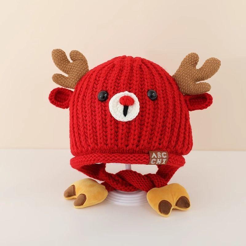 

Baby Animal Ears Winter Knit Hat With Warm Fleece For Kids червоний