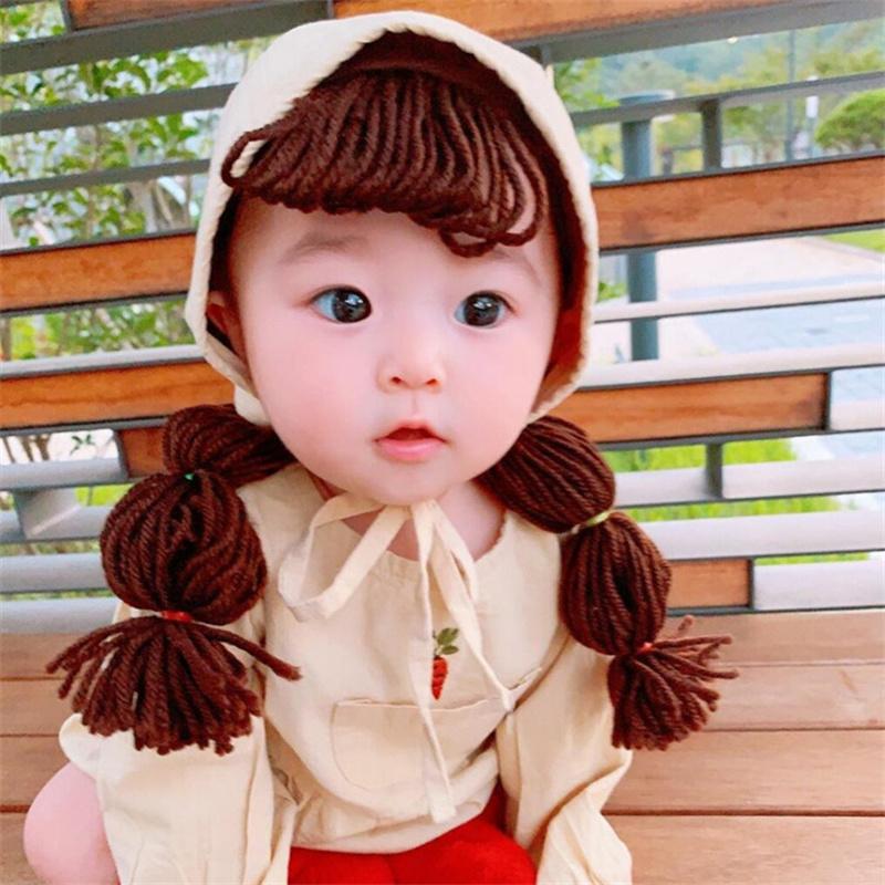 Palace Style Cosplay Autumn Infant Baby Girl Princess Hat Khaki Hair Braid Wig Cap Headbands Children Kids Girls Hats and Caps