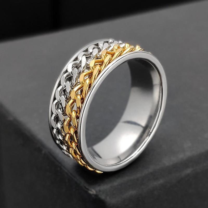 Spin Rotating Anxiety Fidget Titanium Rings For Men Colorful Stainless Steel Chain Finger Men Ring Punk Rock Hippie Accessory