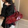 Y2k Style Shoulder Bag Large Capacity Soft Leather Motorcycle Bag With Zipper Pocket Trend Crossbody Bag Women Commuter Handbag