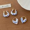 Women's Blue and White Porcelain Marble Simple Heart Earrings