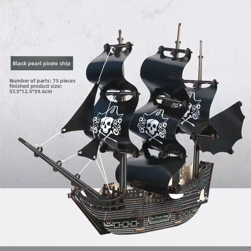 Children's Wooden Ship Model Assembled Toy Jigsaw Puzzle 3d Three-dimensional Educational Sailboat Model Parent-child Manual.
