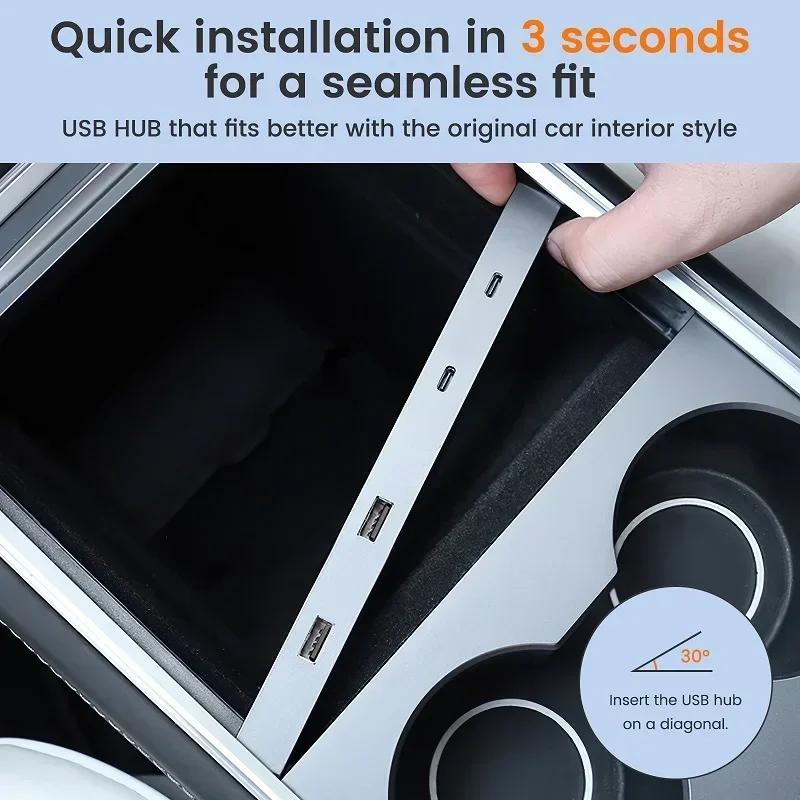 For Tesla Model 3 Y 2021 2022 2025 Docking Station 27W Quick Charger USB Shunt Hub Power Splitter Type-C Charger Car Accessories