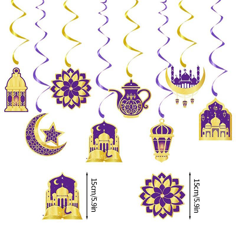Eid Mubarak Banderoll Guld Spiral Eid Hänge Girlang Ramadan Kareem Dekoration 2025 För Hem Islamisk Muslimsk Fest Dekorationer