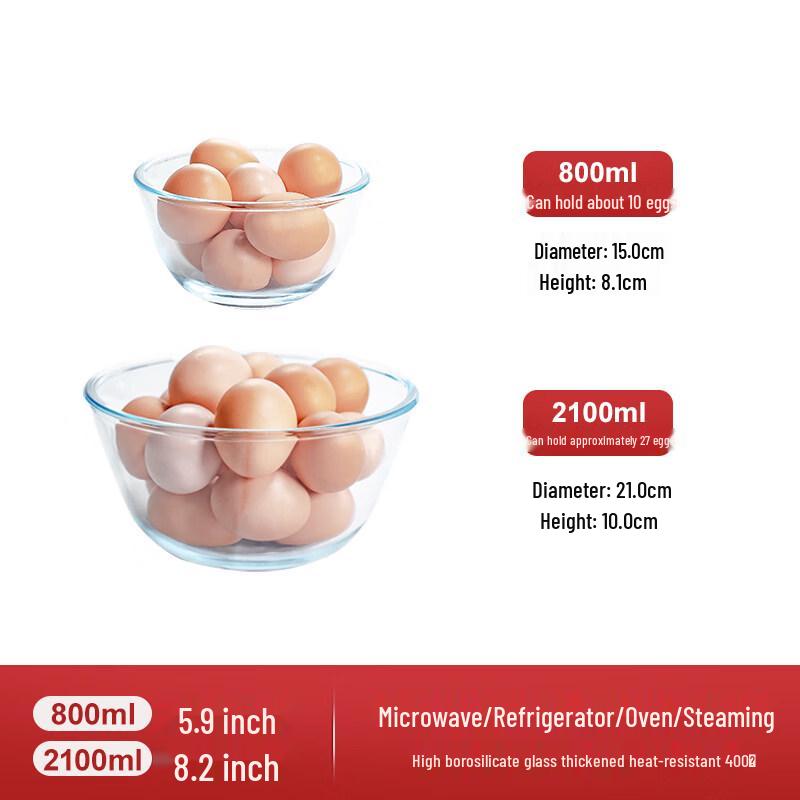 Jingbaodi Transparent Glass Mixing & Serving Bowl Set