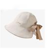 Casual Wide Brim Sun Hat Breathable UV Protection Women Bucket Hat with Bow Ponytail Hole Foldable Summer Beach Hat